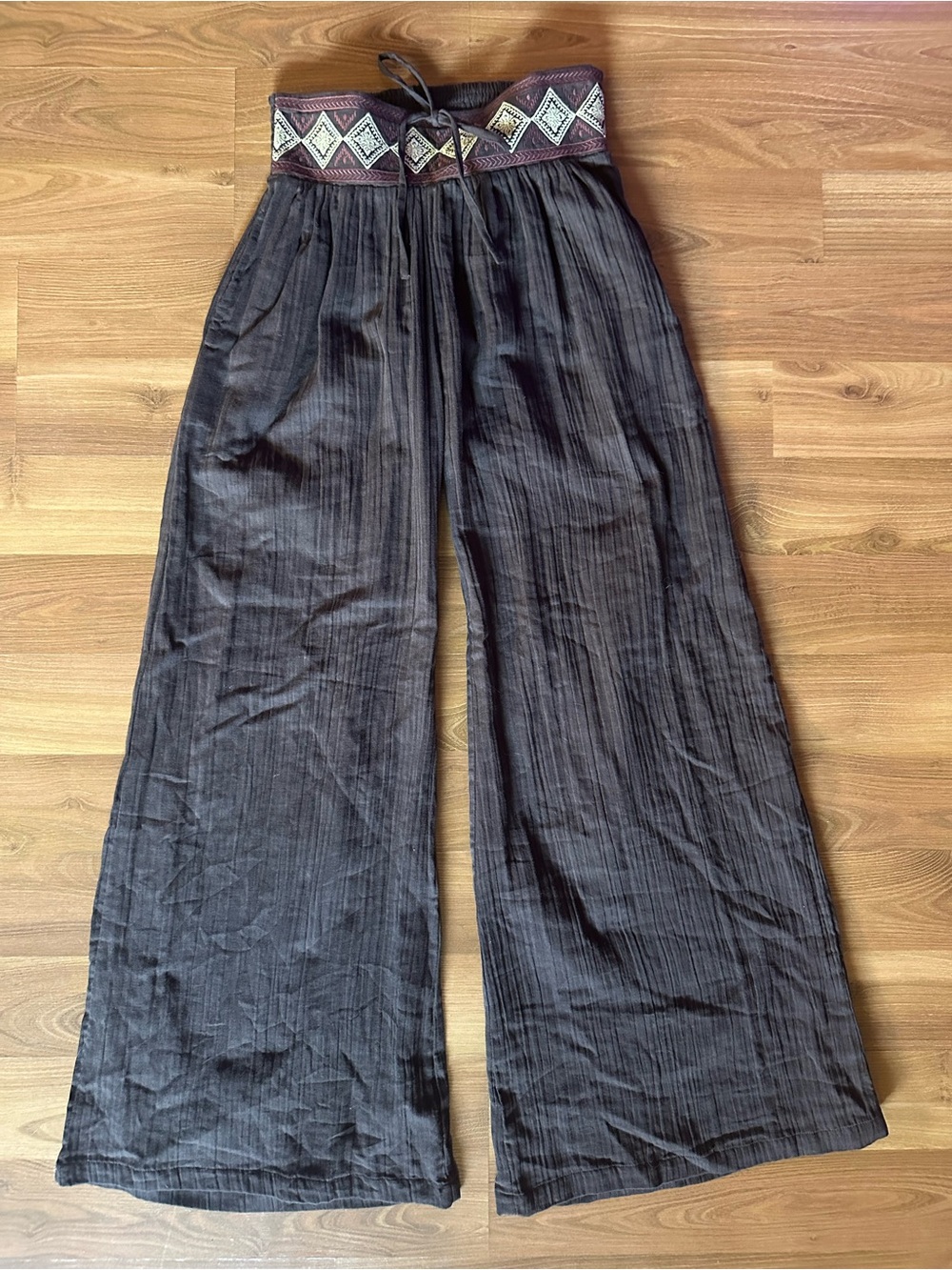 Thorn & Fable Brown Diamond Stitch Palazzo Pants